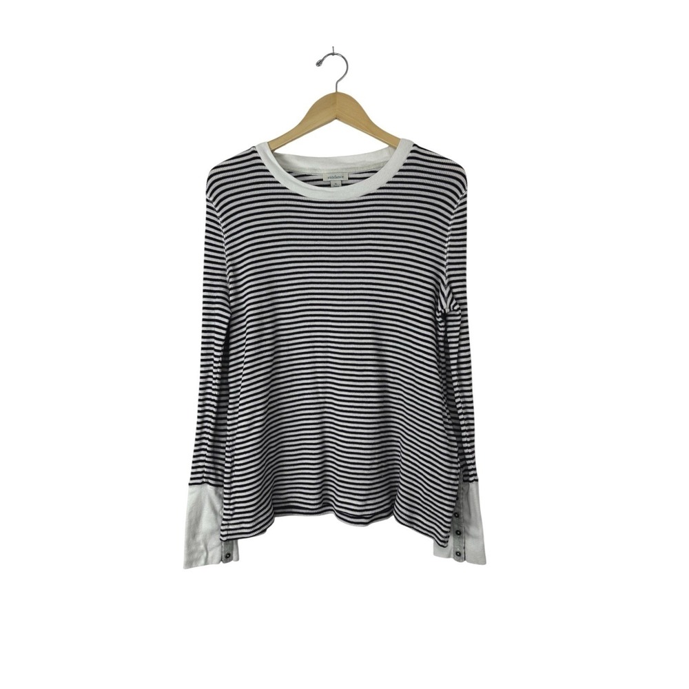 Sundance Knit Top Thermal‎ Womens XL Cotton White Purple Striped Cotton Pullover